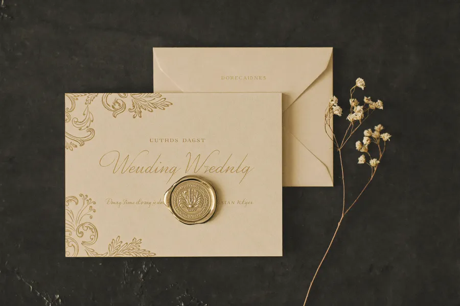 Edle Save-the-Date-Karten mit Umschlag auf Leinen